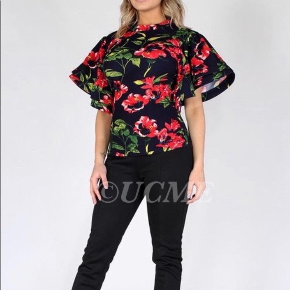 Floral Printed Flutter Sleeve Top